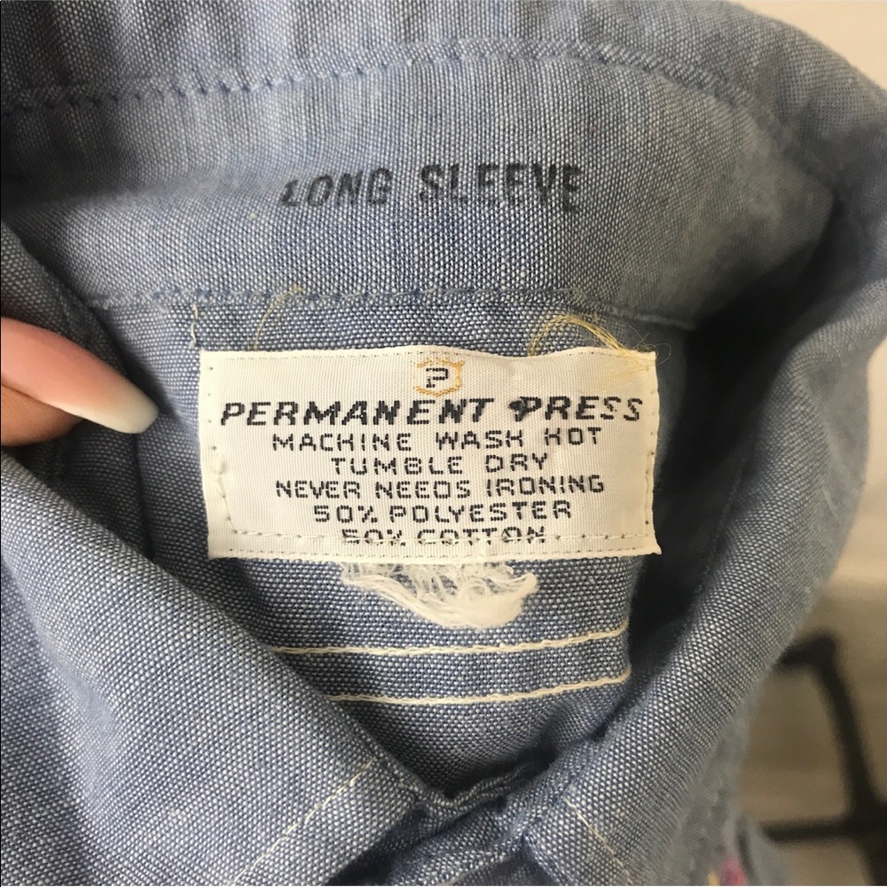 Vintage Blue Fall Theme Embroidered Button Down - Picture 4 of 4